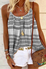 Fashion Print Split Joint Spaghetti Strap Tops(3 colors)