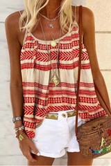 Fashion Print Split Joint Spaghetti Strap Tops(3 colors)