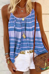 Fashion Print Split Joint Spaghetti Strap Tops(3 colors)