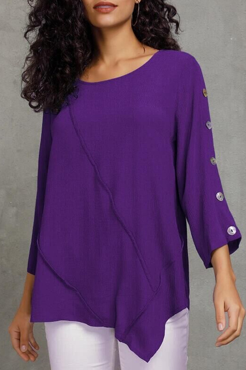 Casual Solid Split Joint O Neck Tops(6 Colors)