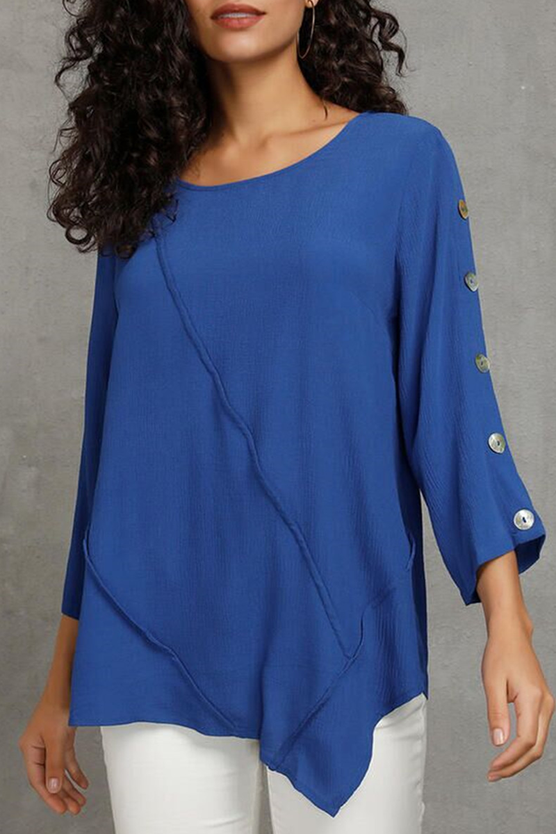 Casual Solid Split Joint O Neck Tops(6 Colors)