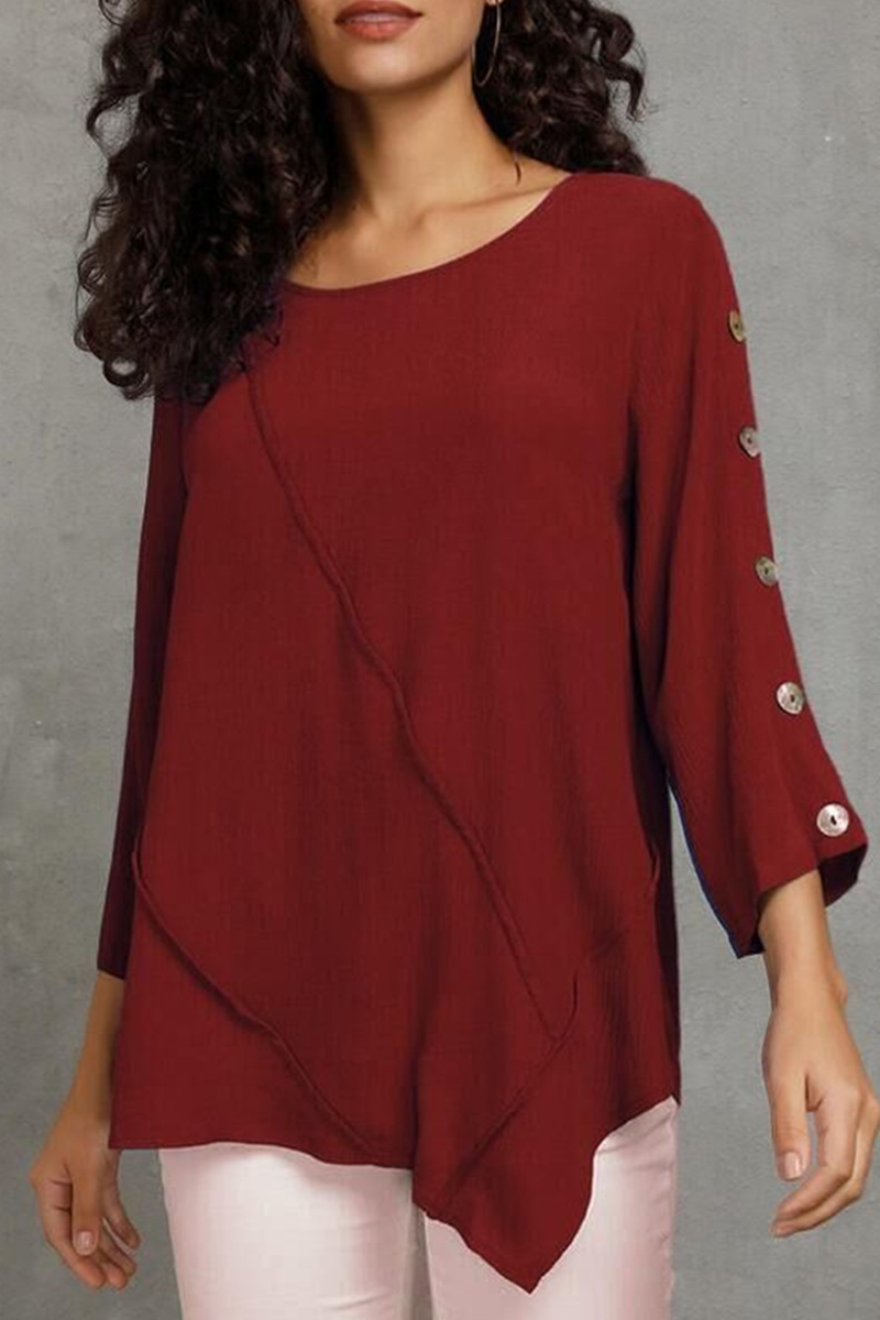 Casual Solid Split Joint O Neck Tops(6 Colors)