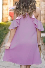 Casual Solid Flounce Halter Cake Skirt Dresses