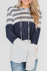 Casual Striped Split Joint Hooded Collar Tops(4 Colors)