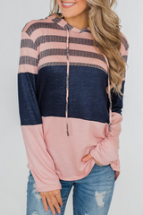 Casual Striped Split Joint Hooded Collar Tops(4 Colors)