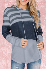 Casual Striped Split Joint Hooded Collar Tops(4 Colors)