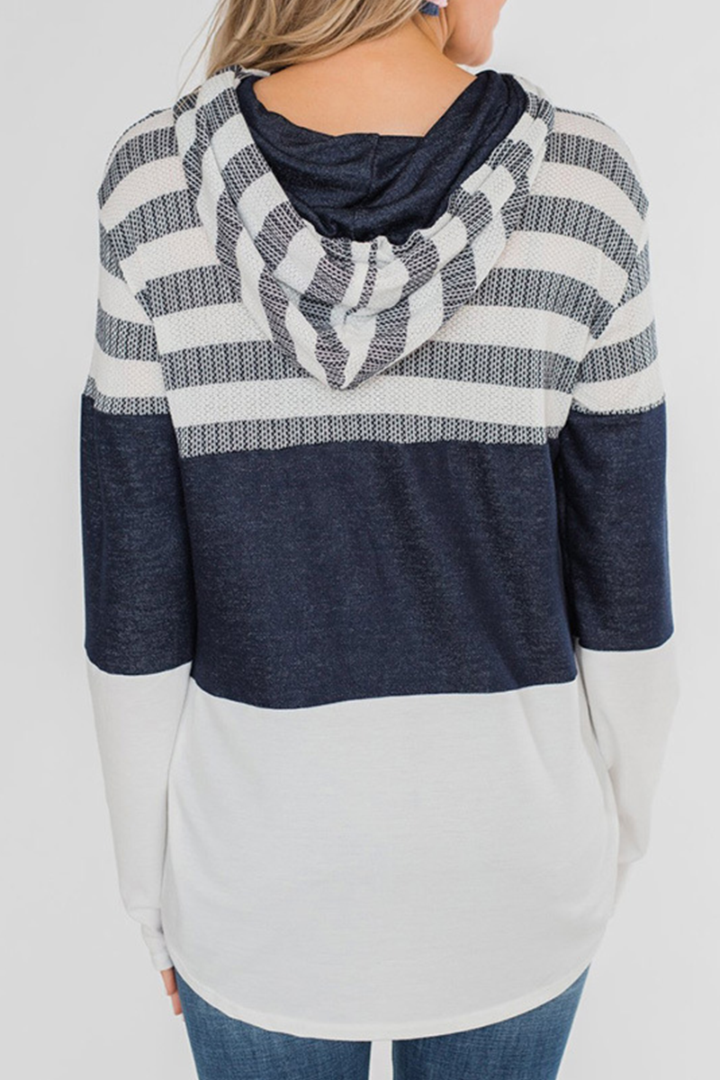 Casual Striped Split Joint Hooded Collar Tops(4 Colors)