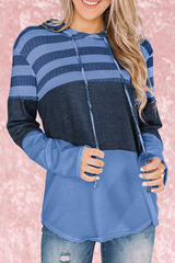 Casual Striped Split Joint Hooded Collar Tops(5 Colors)