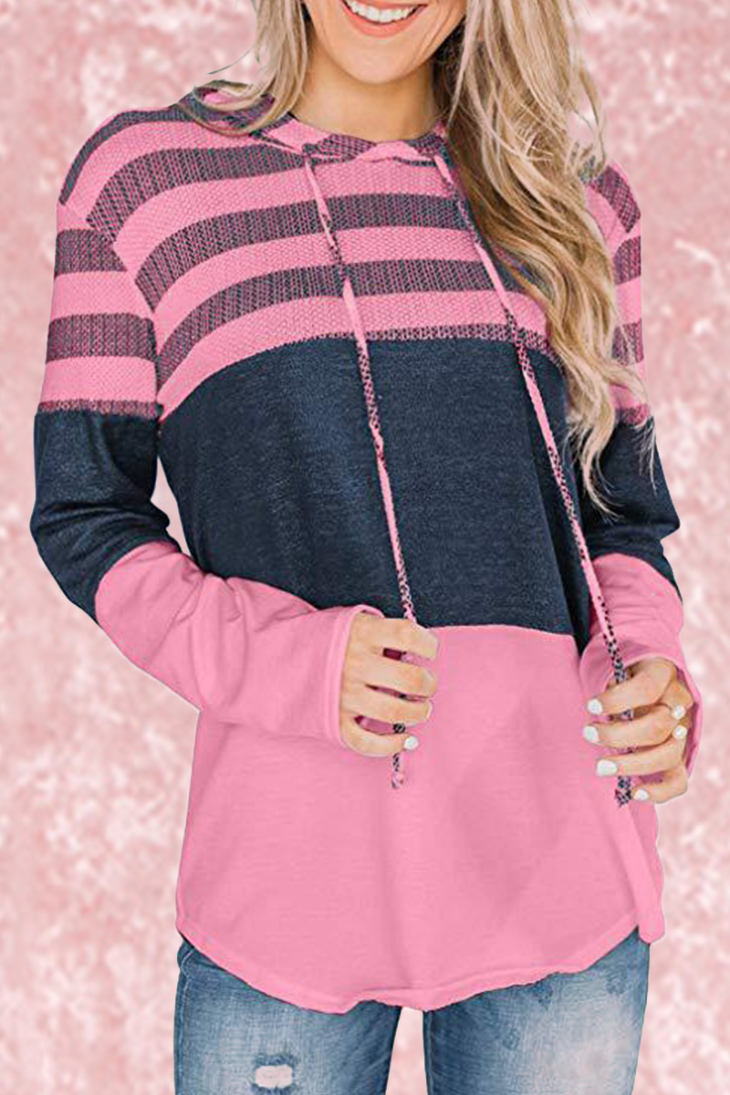 Casual Striped Split Joint Hooded Collar Tops(5 Colors)