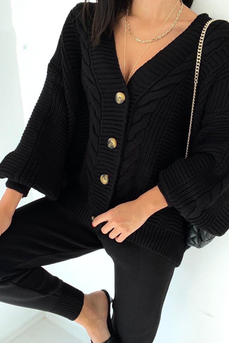 Casual Solid Patchwork V Neck Long Sleeve Two Pieces