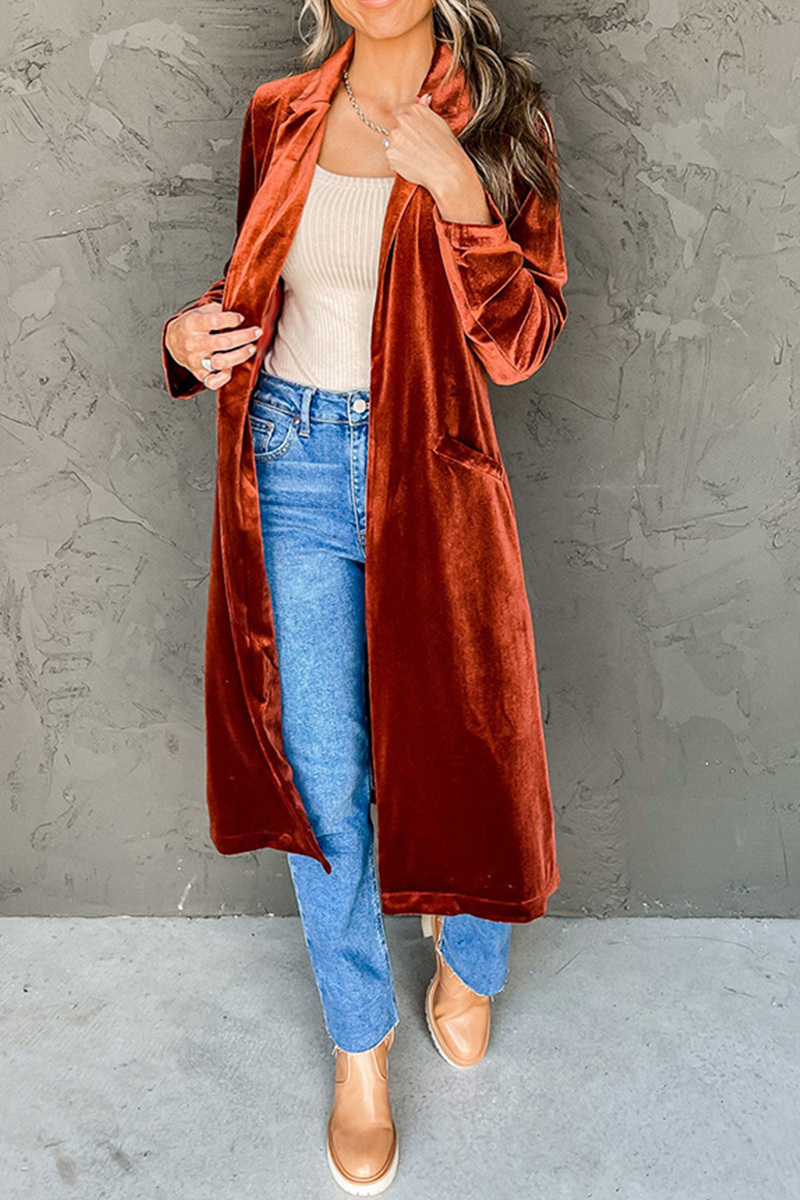 Casual Solid Split Joint Cardigan Collar Outerwear