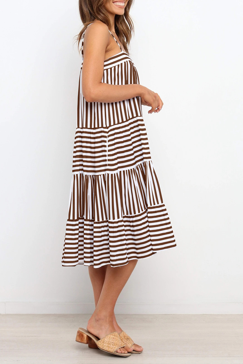 Casual Striped Spaghetti Strap Cake Skirt Dresses(4 Colors)