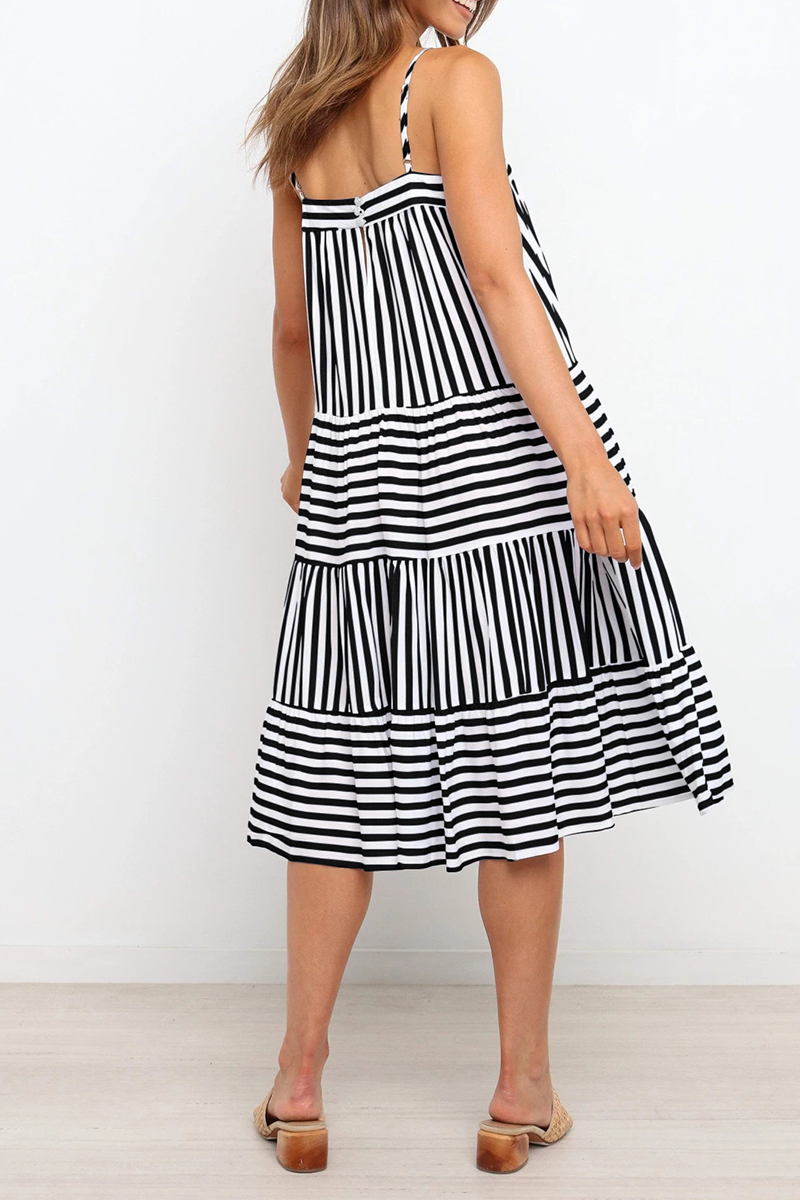 Casual Striped Spaghetti Strap Cake Skirt Dresses(4 Colors)