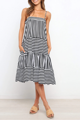 Casual Striped Spaghetti Strap Cake Skirt Dresses(4 Colors)