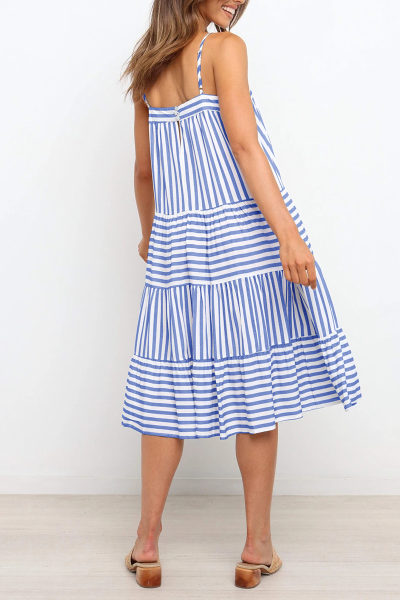 Casual Striped Spaghetti Strap Cake Skirt Dresses(4 Colors)