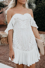 Sexy Solid Lace Off the Shoulder Cake Skirt Dresses