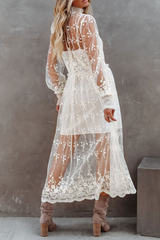 Casual Solid Split Joint Half A Turtleneck Lace Dress Dresses