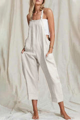 Fashion Simplicity Solid Pocket Spaghetti Strap Loose Jumpsuits