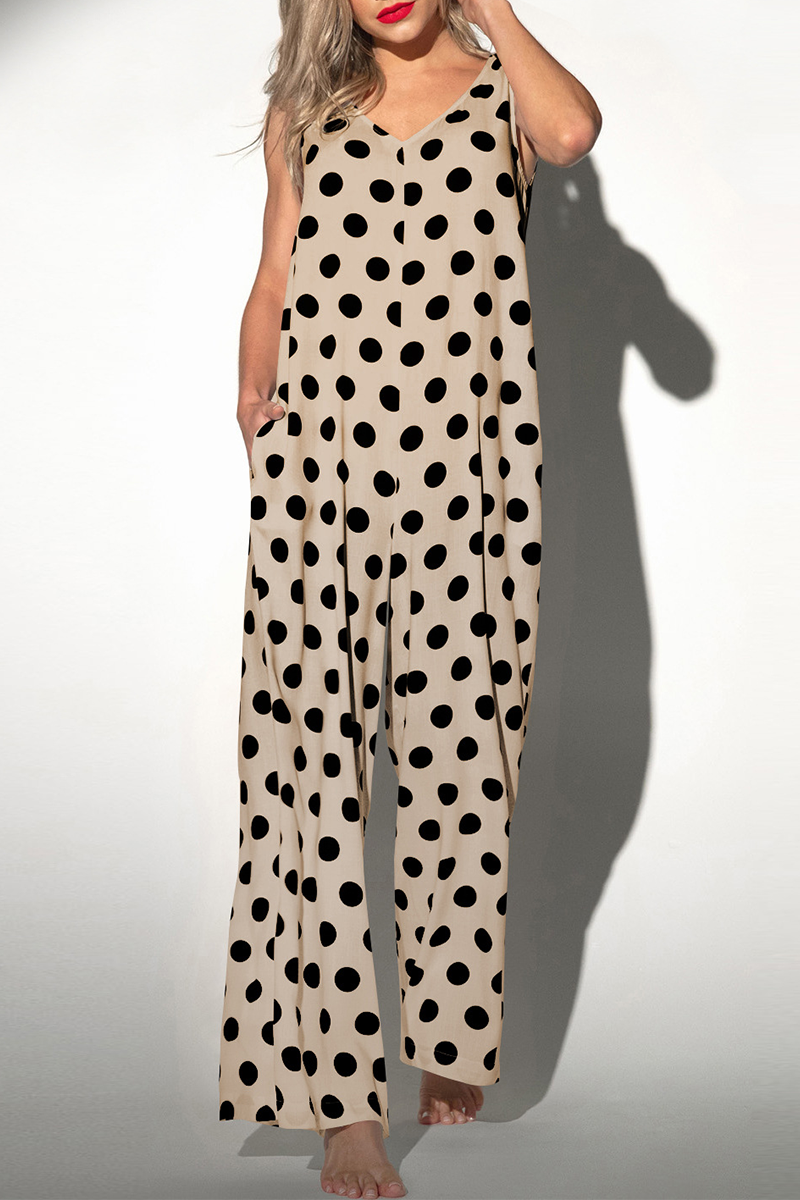 Casual Dot V Neck Straight Jumpsuits(3 Colors)