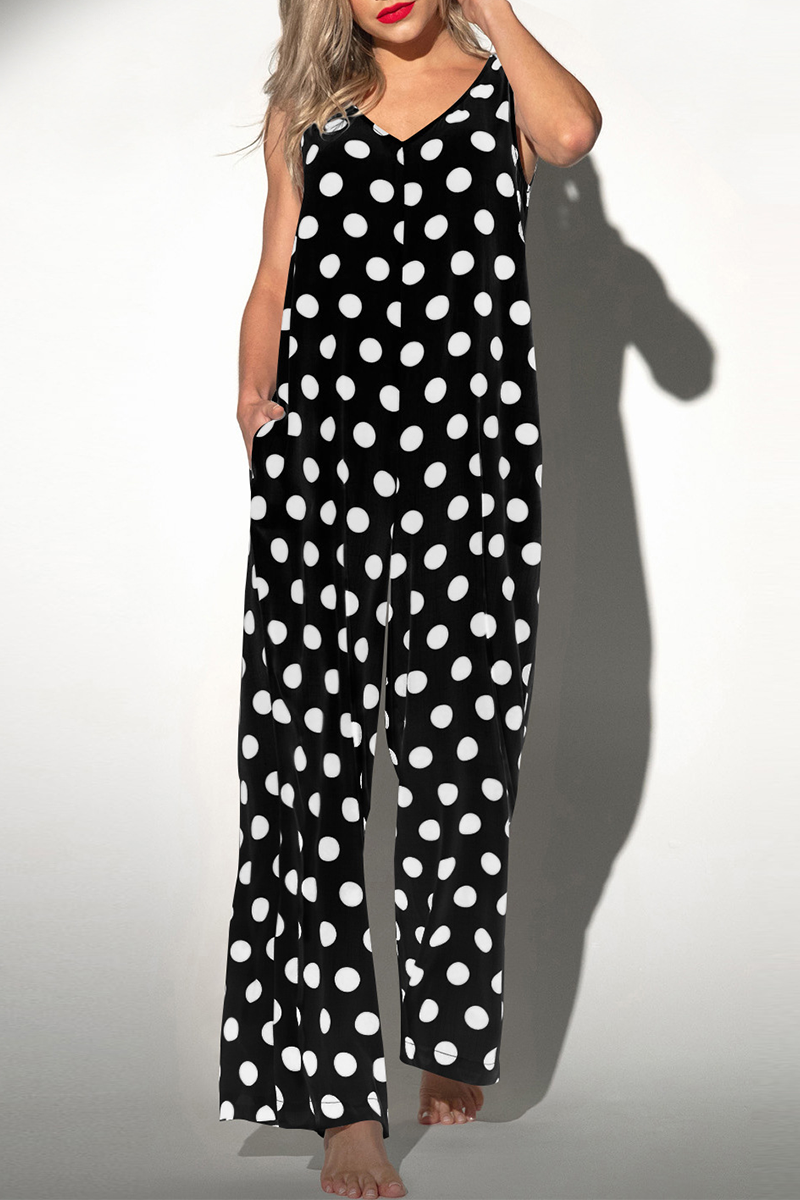 Casual Dot V Neck Straight Jumpsuits(3 Colors)