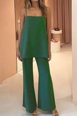 Casual Solid Split Joint Spaghetti Strap Sleeveless Two Pieces(4 colors)