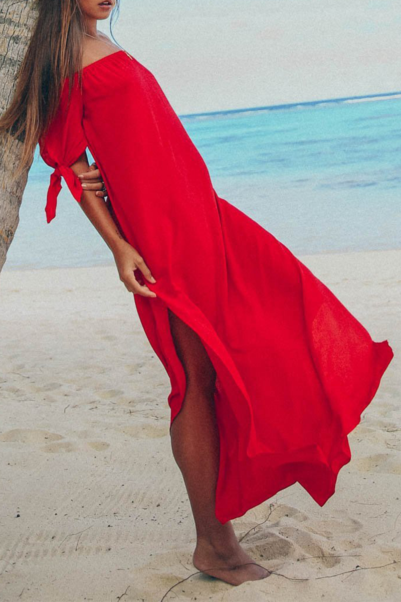 Casual Solid Slit Off the Shoulder Straight Dresses