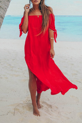 Casual Solid Slit Off the Shoulder Straight Dresses