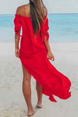 Casual Solid Slit Off the Shoulder Straight Dresses