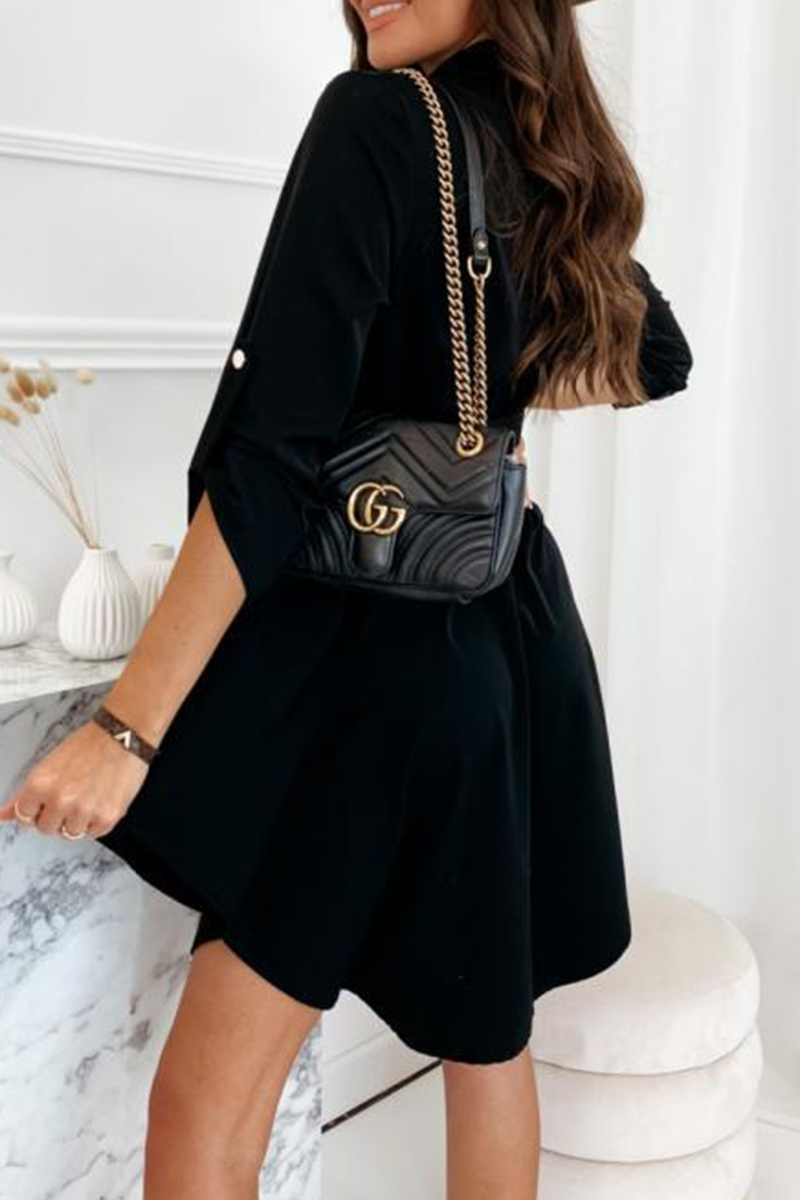 Casual Solid Split Joint Turndown Collar Shirt Dress Dresses