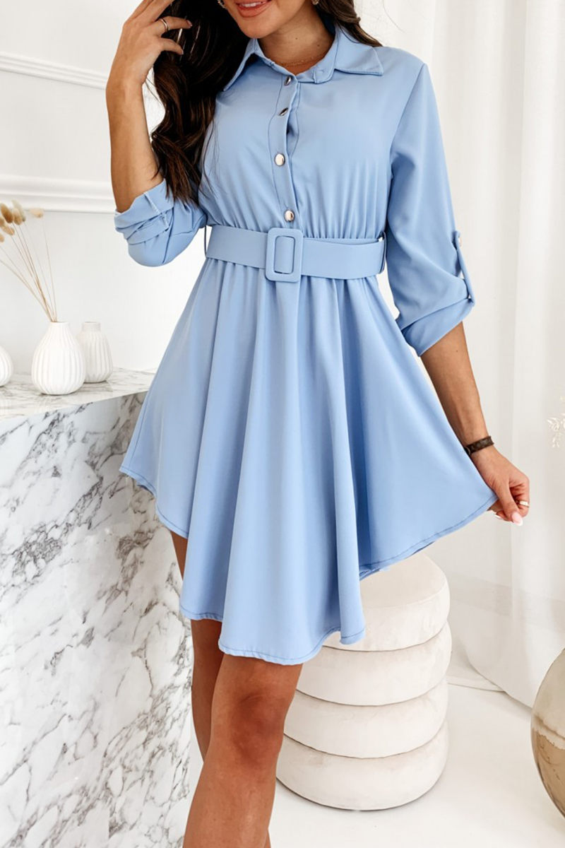 Casual Solid Split Joint Turndown Collar Shirt Dress Dresses