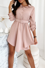 Casual Solid Split Joint Turndown Collar Shirt Dress Dresses