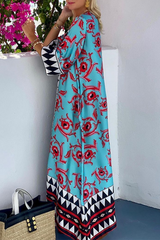 Vintage Print Split Joint V Neck Straight Dresses