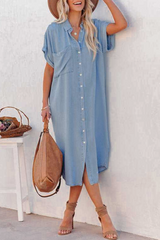 Casual Solid Turndown Collar Straight Dresses