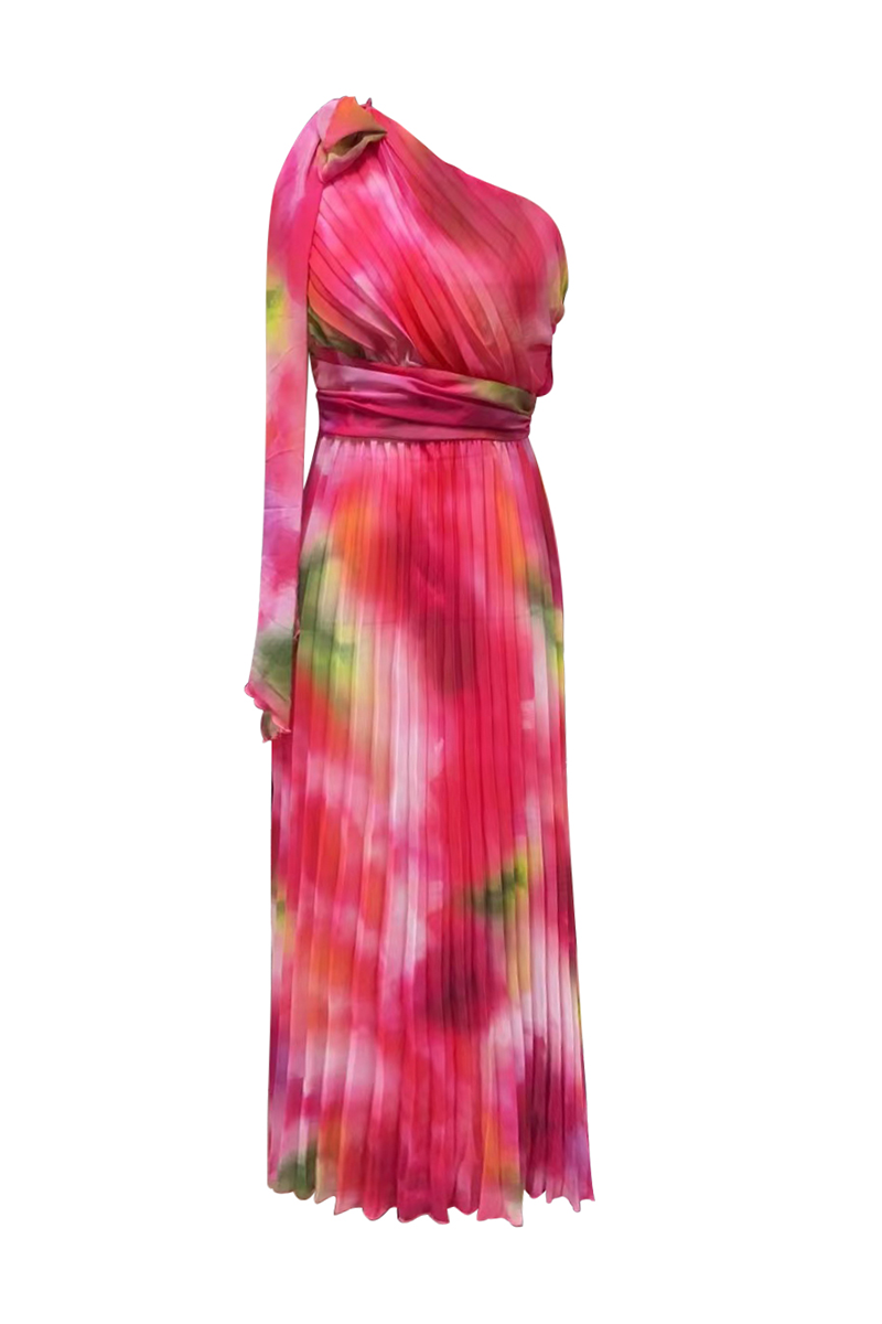 Fashion Patchwork Tie-dye One-Shoulder Waist Skirt Dresses