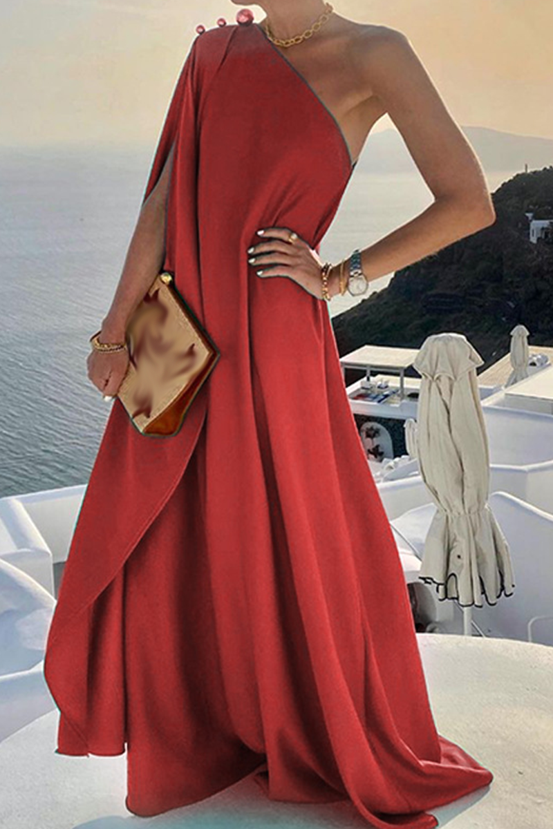 Casual Solid Patchwork One Shoulder Straight Dresses(4 Colors)