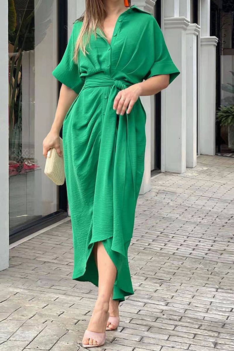 Casual Solid Patchwork Turndown Collar Shirt Dress Dresses(5 Colors)