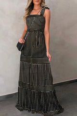 Sexy Casual Striped Bandage Patchwork Spaghetti Strap Pleated Dresses