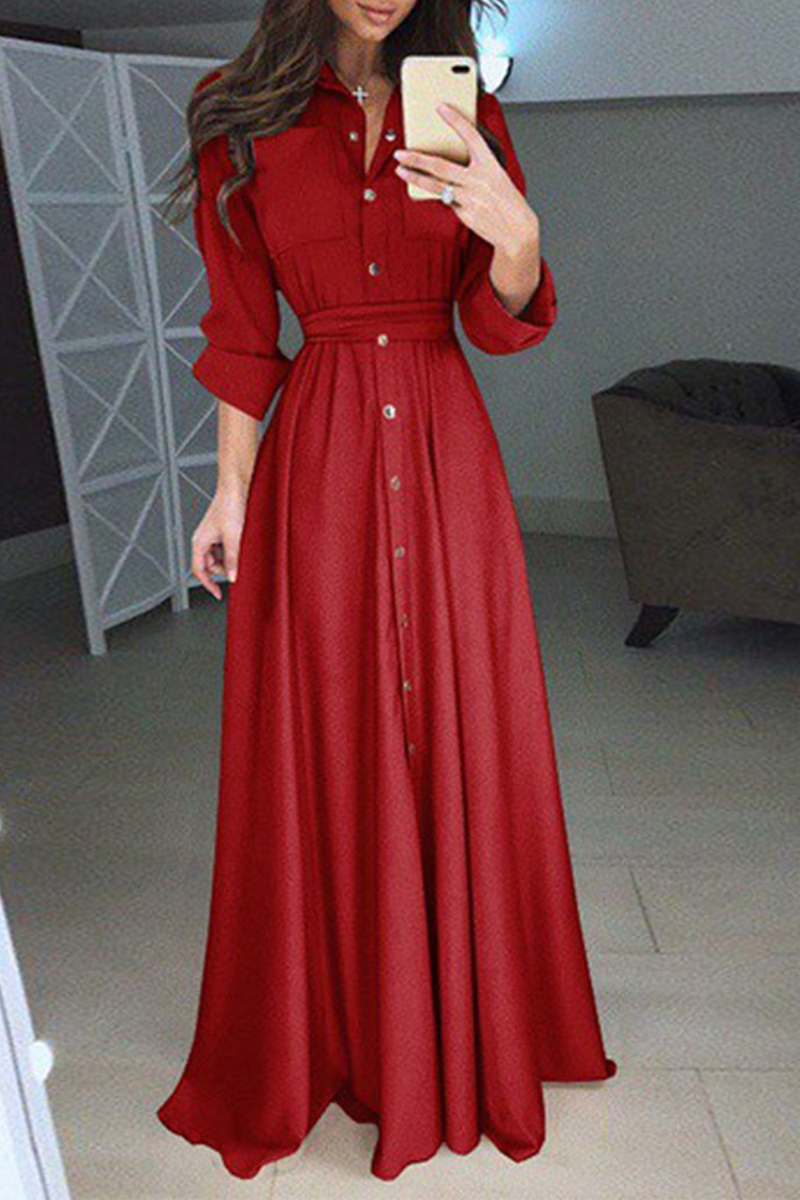 Casual Solid Make Old Turndown Collar Shirt Dress Dresses(5 Colors)