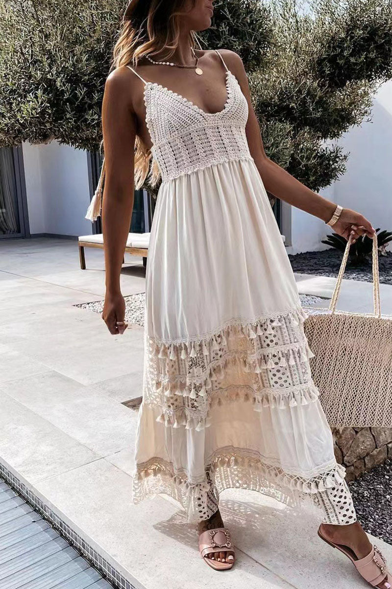 Sexy Solid Patchwork Spaghetti Strap Sling Dress Dresses