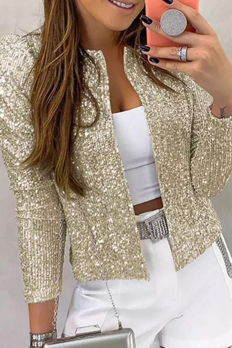 Casual Solid Sequins Patchwork Outerwear(5 Colors)