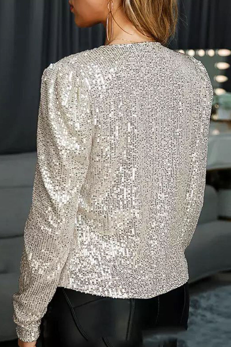 Casual Solid Sequins Patchwork Outerwear(5 Colors)