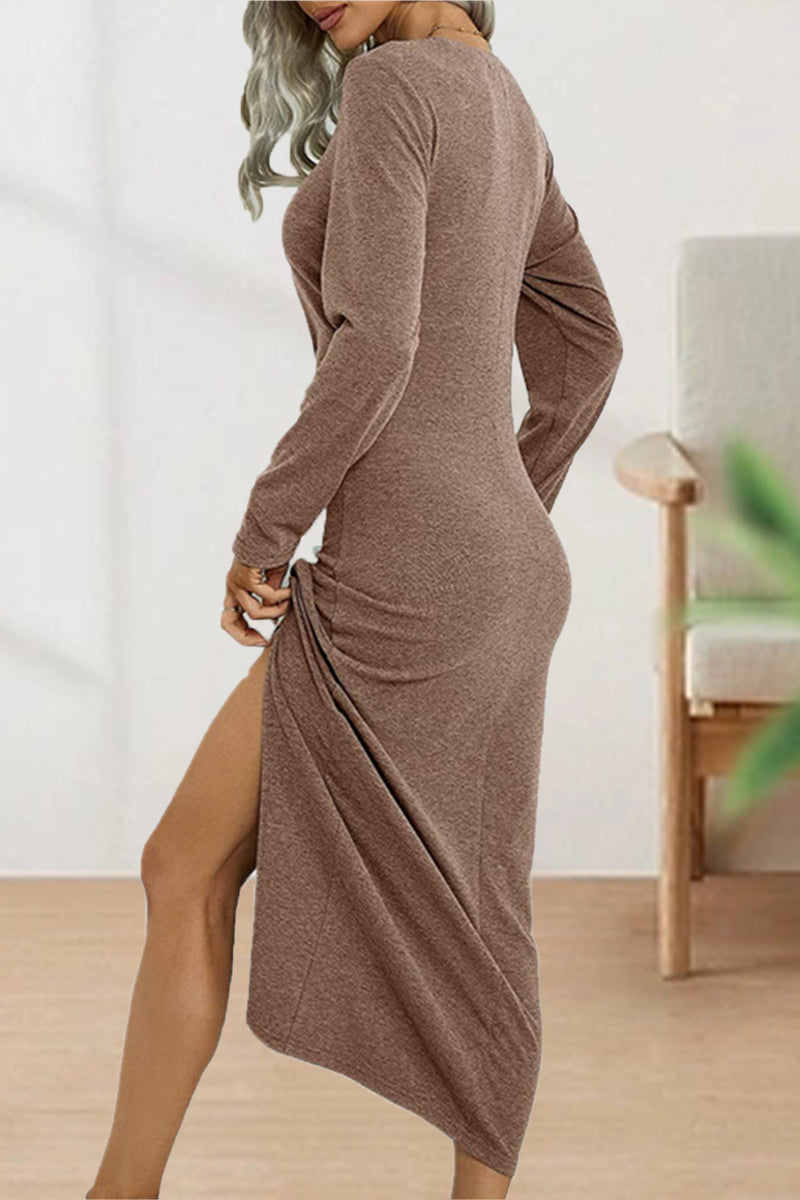 Sweet Elegant Solid Fold O Neck Sheath Dresses(6 Colors)