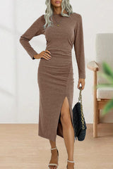 Sweet Elegant Solid Fold O Neck Sheath Dresses(6 Colors)