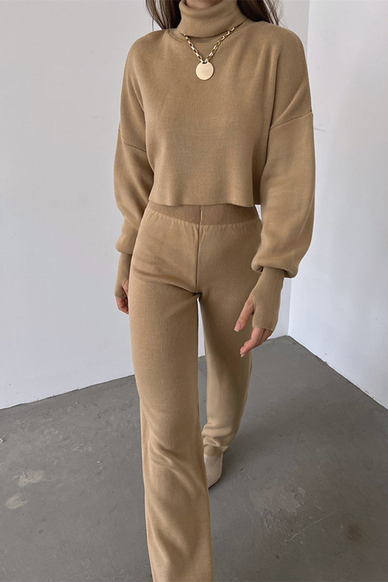 Casual Solid Solid Color Turtleneck Long Sleeve Two Pieces