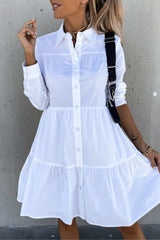 Casual Buckle Turndown Collar Shirt Dress Dresses(4 Colors)