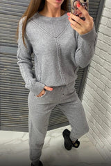 Casual Solid Solid Color O Neck Long Sleeve Two Pieces