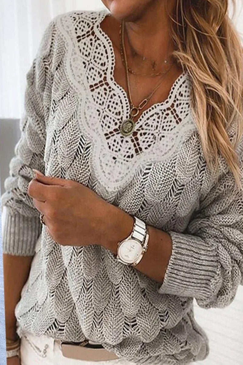 Casual Solid Hollowed Out V Neck Tops