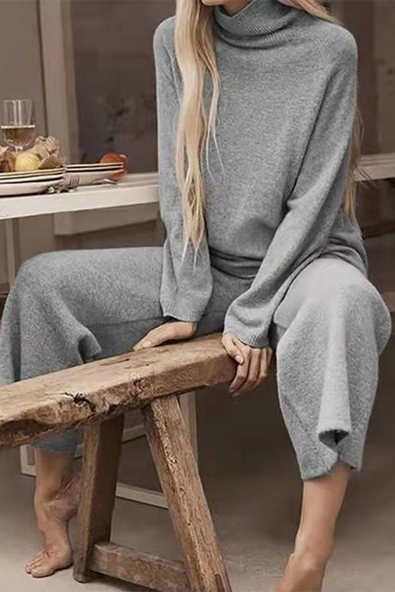 Casual Solid Solid Color Turtleneck Long Sleeve Two Pieces