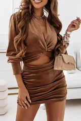 Sexy Elegant Solid Fold V Neck Wrapped Skirt Dresses