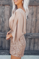 Casual Sequined O-Neck Tie Waist Loose Jumpsuit